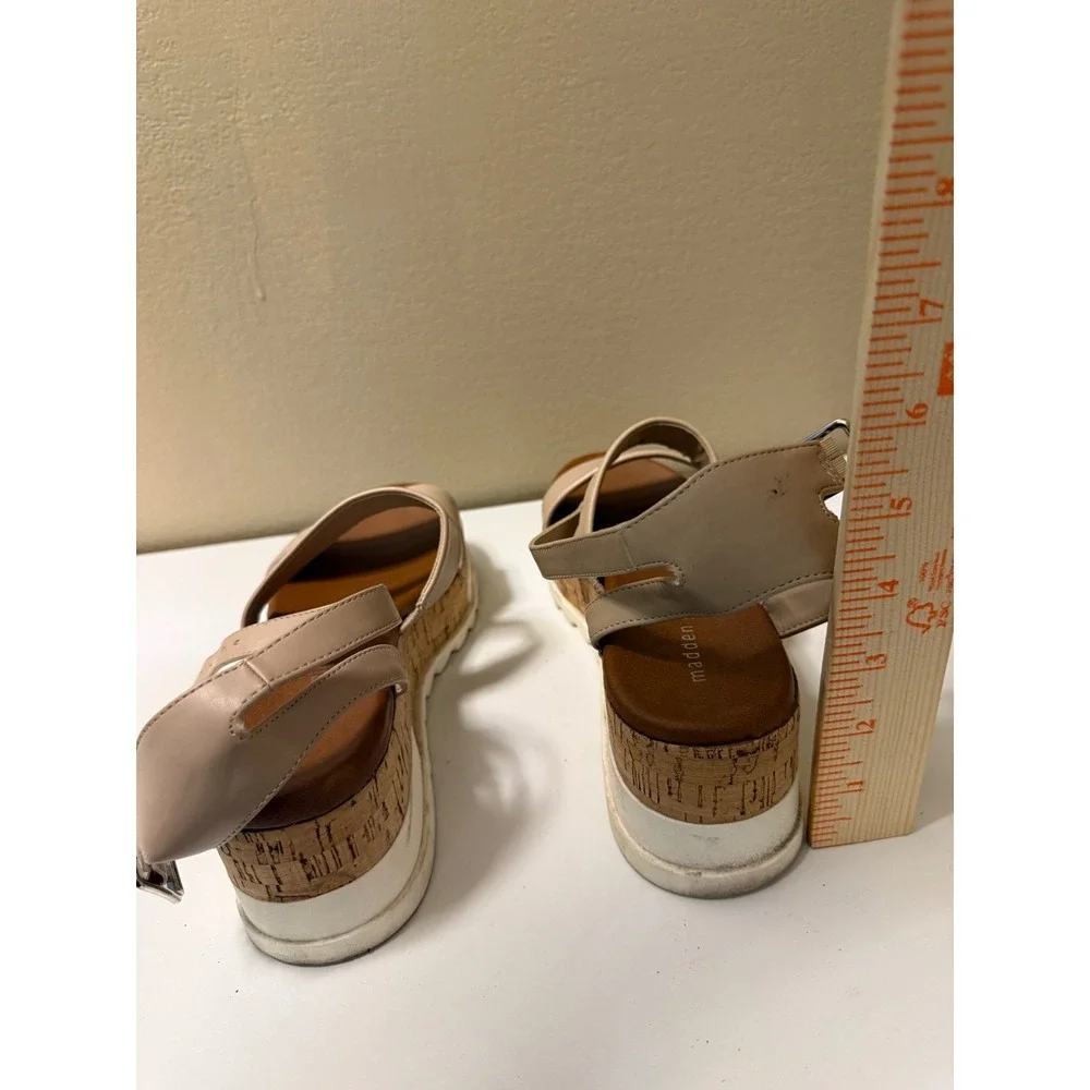 Madden Girl Beige Strappy Platform Cork Wedge Sandals White Lug Sole